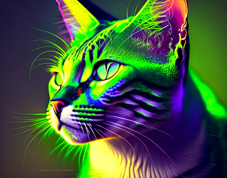 Colorful Psychedelic Cat Artwork with Intense Patterns