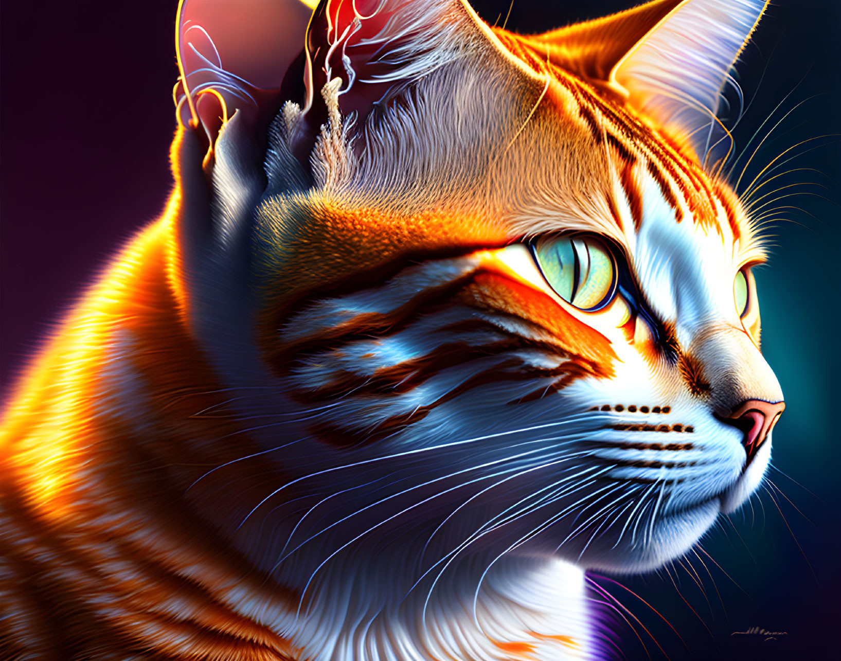 Colorful Digital Art: Cat with Orange Hues & Intricate Patterns