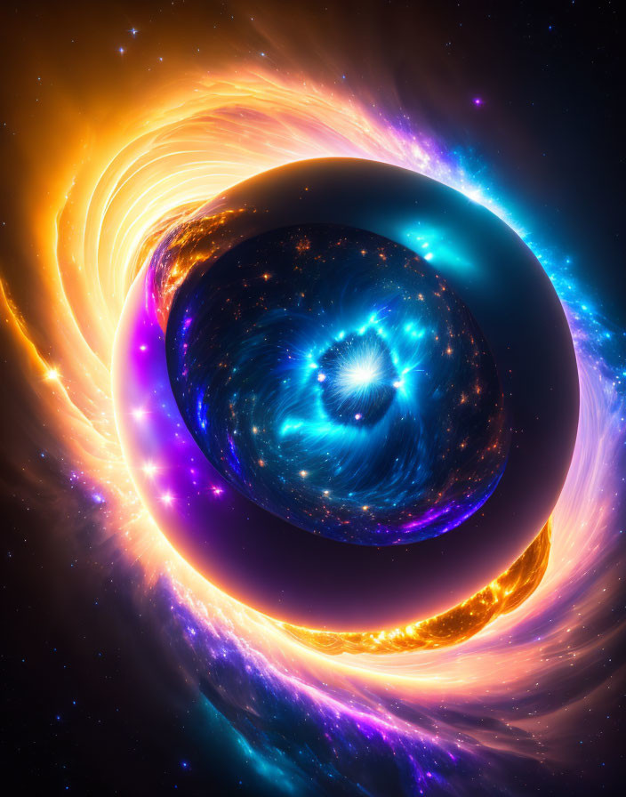 Colorful swirling galaxy digital artwork with luminous interstellar effects