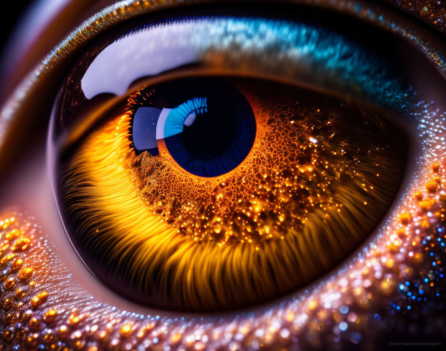 Detailed Close-Up of Human Eye with Blue and Yellow Iris