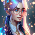 Digital Artwork: Woman with Silver Hair, Blue Eyes, and Golden Crown