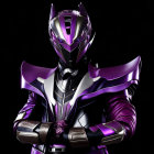 Purple and Black Futuristic Armored Figure with Sleek Helmet and Robust Shoulder Plates