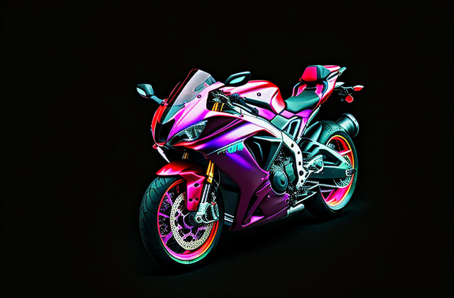 Colorful Sport Motorcycle with Neon-Pink and Purple Highlights