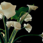 White Calla Lilies with Yellow Pistils on Dark Background