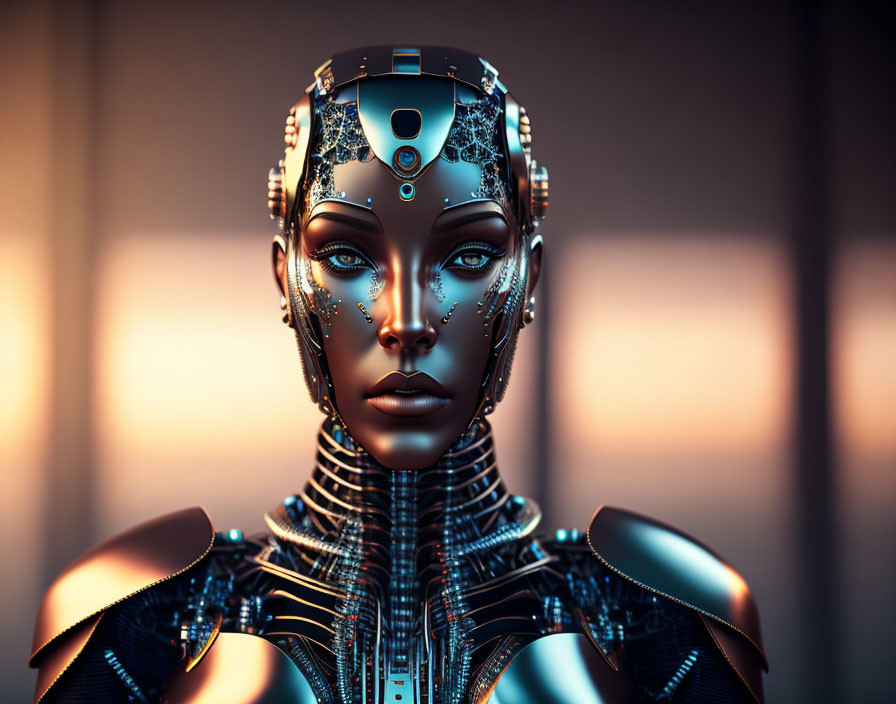 Detailed Female Android with Futuristic Design and Intricate Circuitry