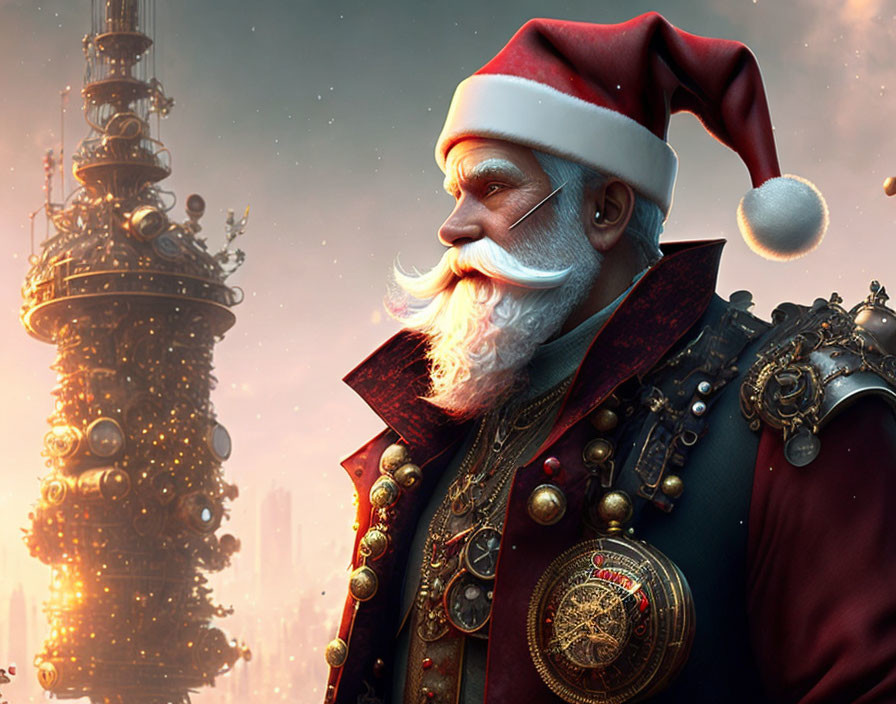 Regal Steampunk Santa Claus in Detailed Costume