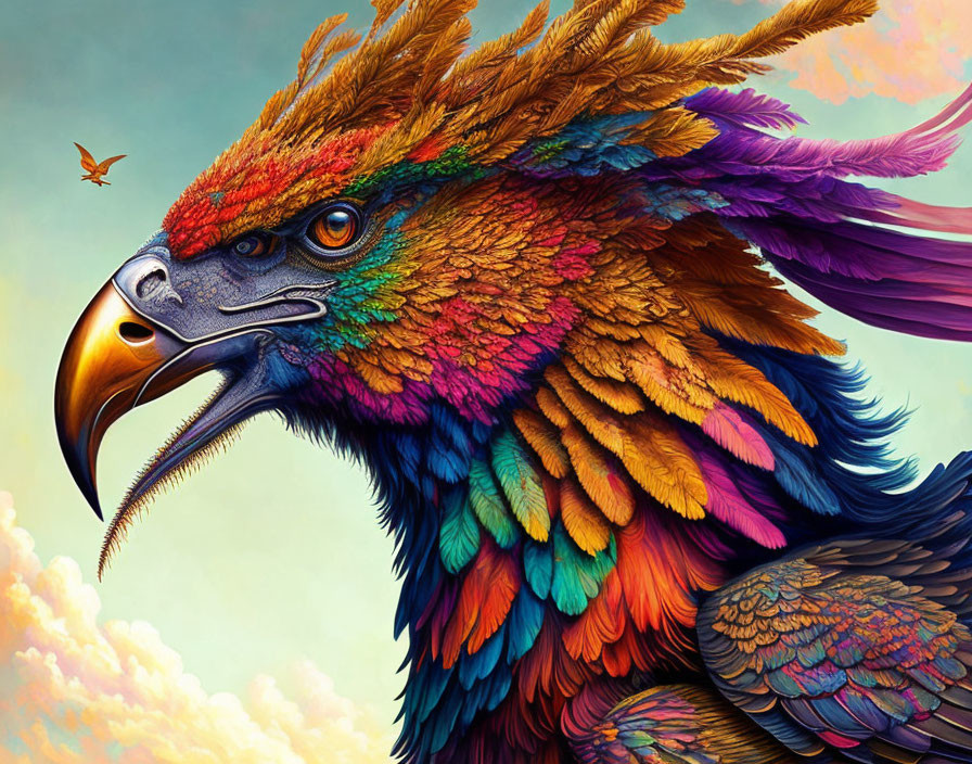 Colorful Digital Illustration of Majestic Eagle in Blue, Orange, and Purple Feathers