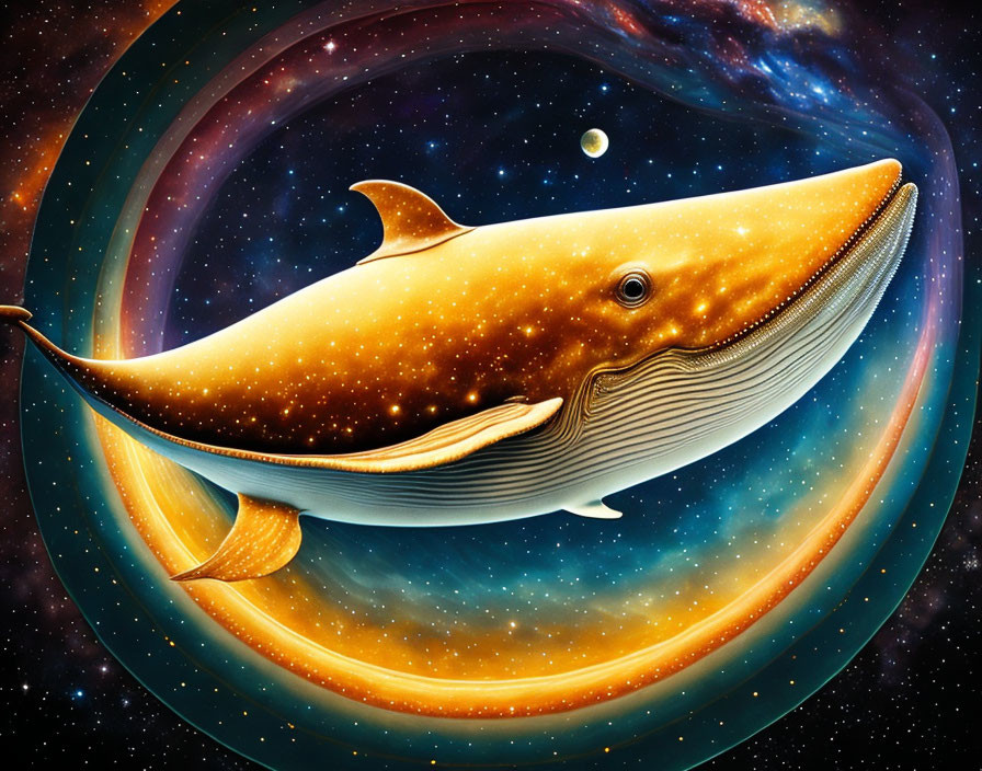 Colorful Whale Artwork with Cosmic Theme and Space Background