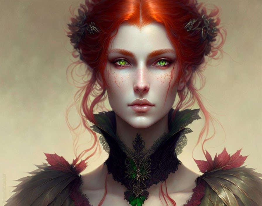 Digital Artwork: Female Character with Green Eyes and Red Hair