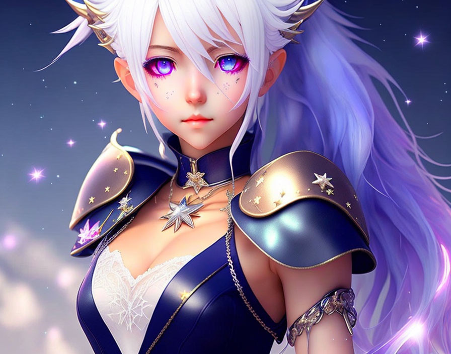 Fantasy character with purple eyes and star-themed armor