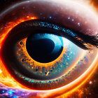 Surreal image: Human eye merges with cosmic elements