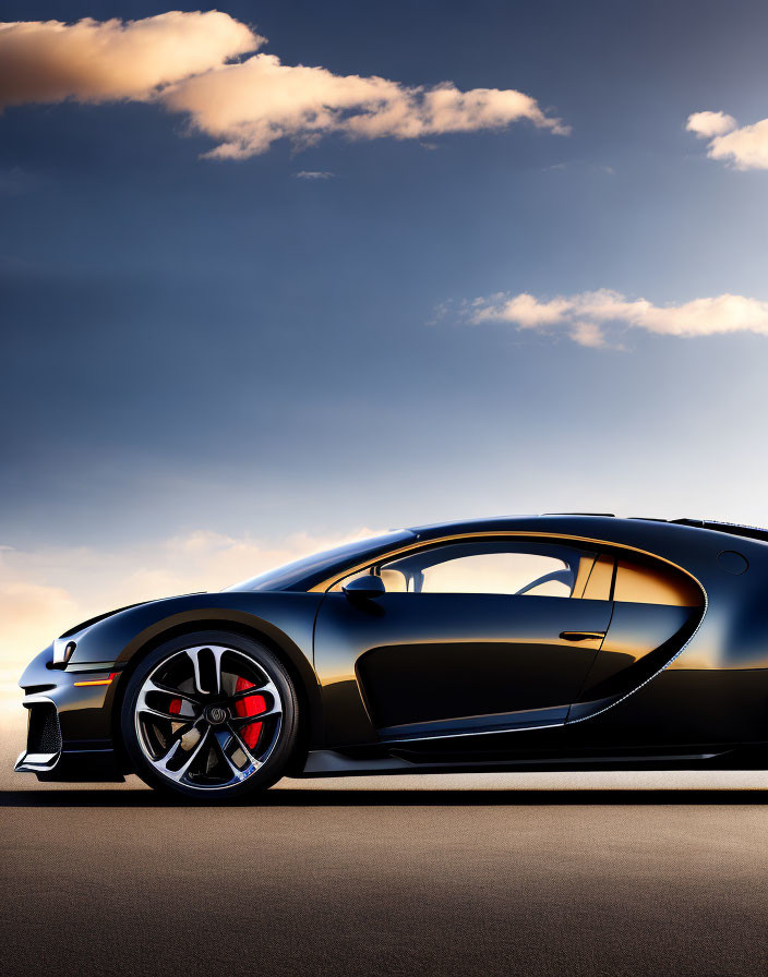 Sleek Black and Blue Luxury Sports Car at Sunset