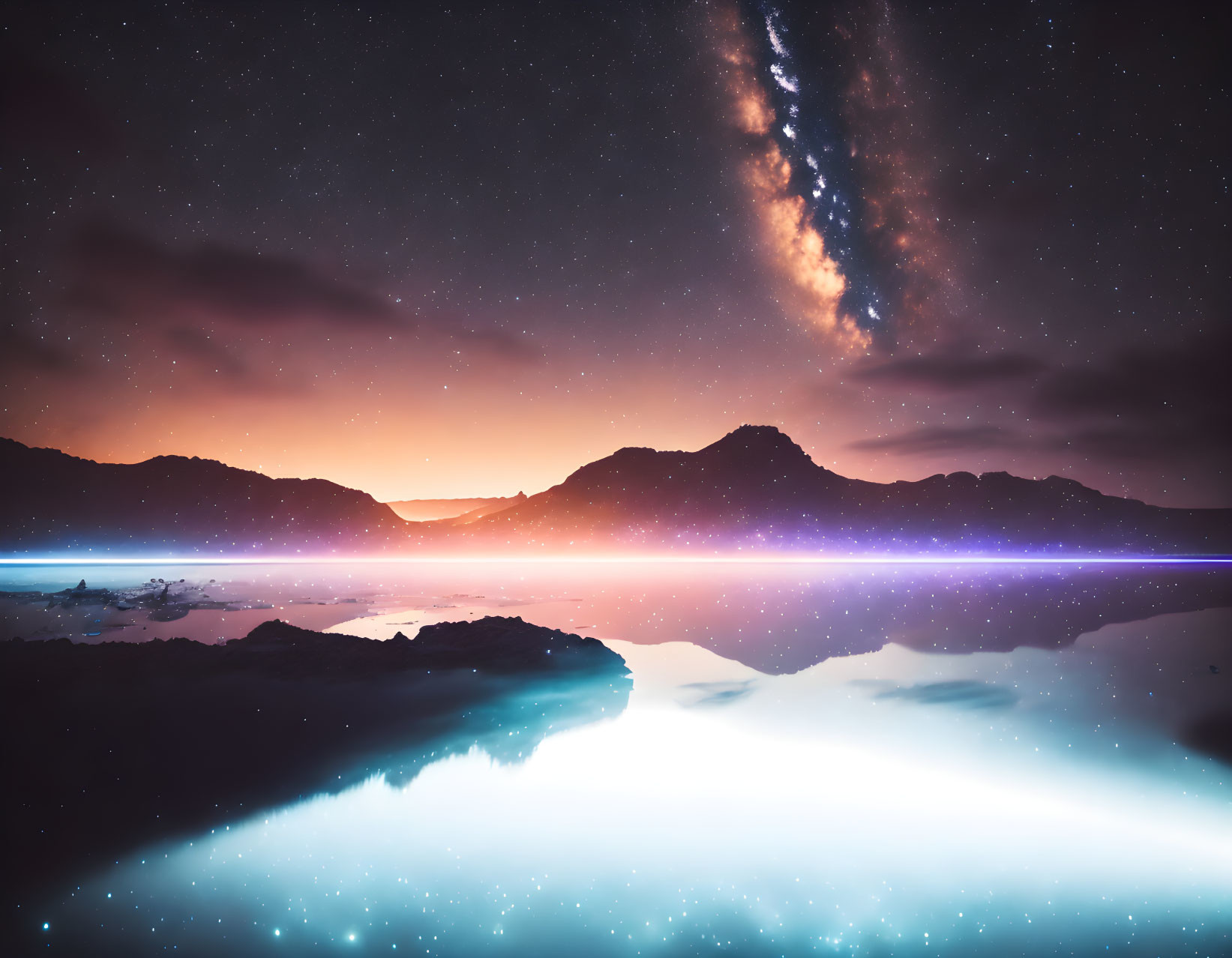 Night Landscape: Vibrant Milky Way Over Mountain Lake