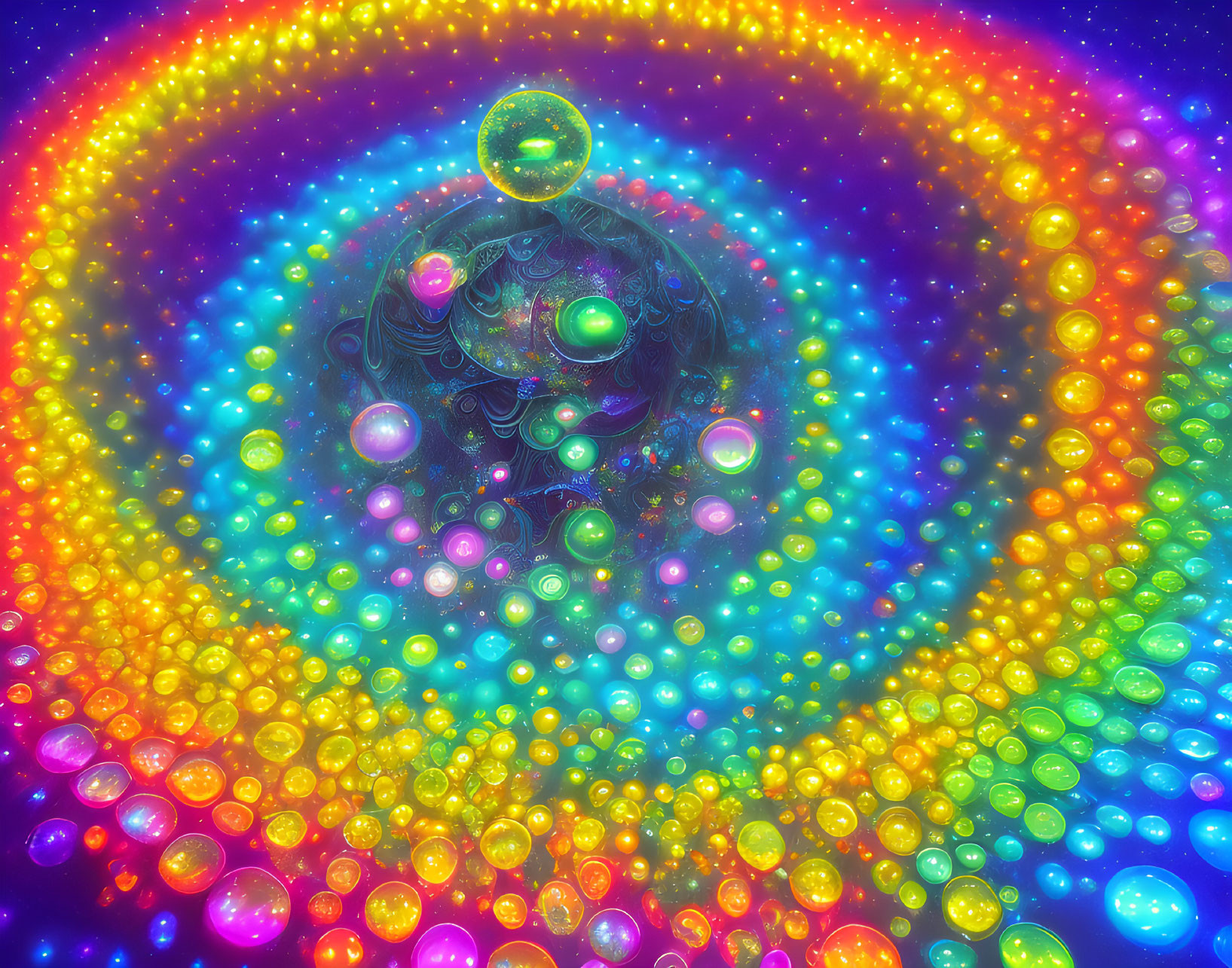 Colorful Orb Spiral Pattern in Psychedelic Fractal