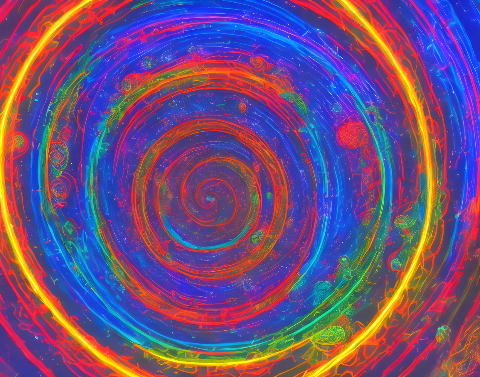 Colorful Neon Abstract Swirl Artwork in Psychedelic Spiral Pattern