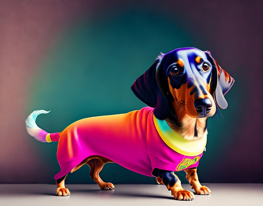 Colorful Dachshund with Rainbow Coat and Whimsical Tail