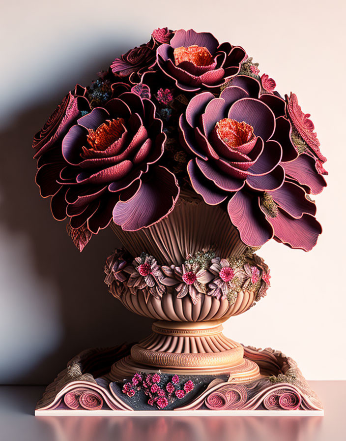 Detailed Paper Art Sculpture of Maroon Flowers in Vase