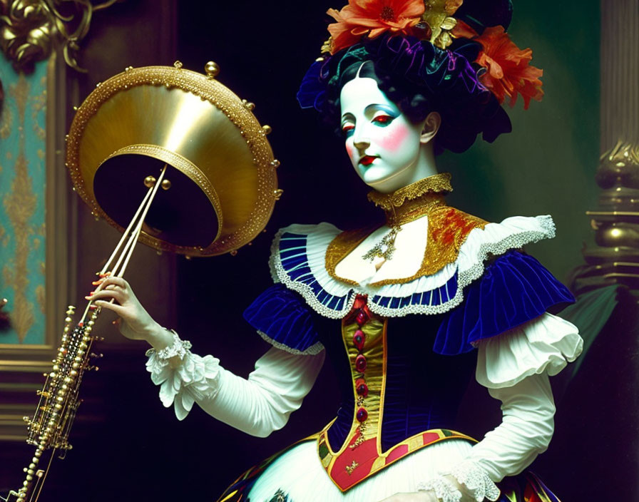 Elaborate vintage theatrical character with baroque aesthetic