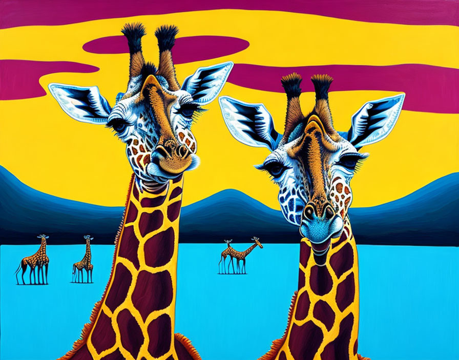 Colorful Stylized Giraffes Artwork with Whimsical Expressions
