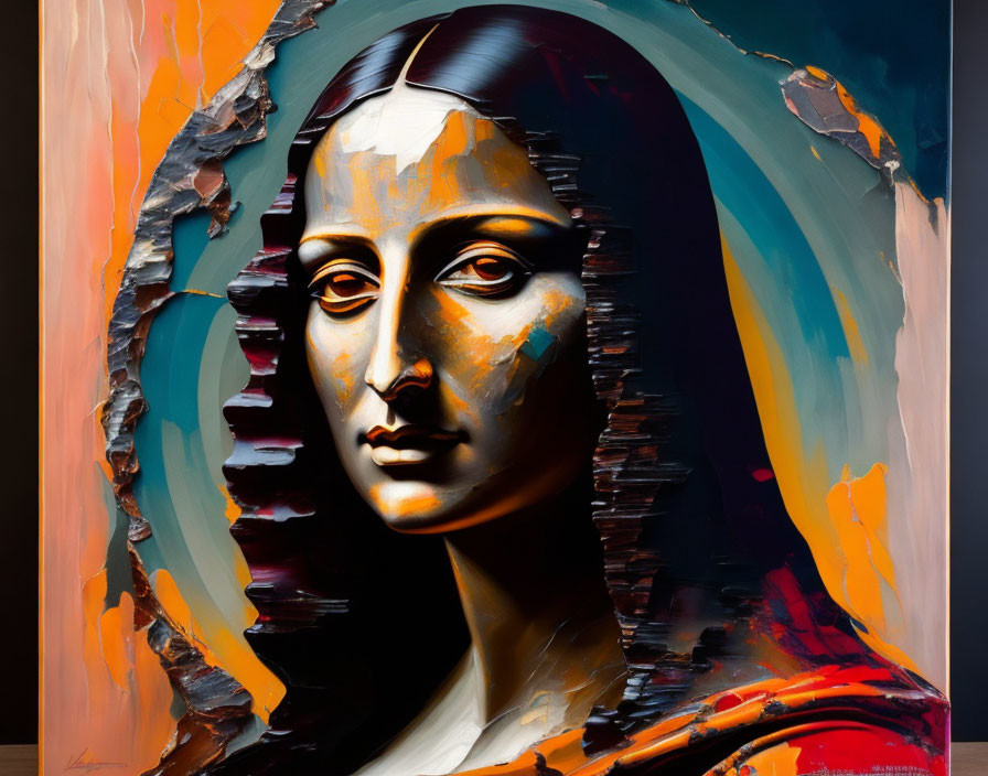 Abstract and Colorful Interpretation of Mona Lisa with Vibrant Streaks