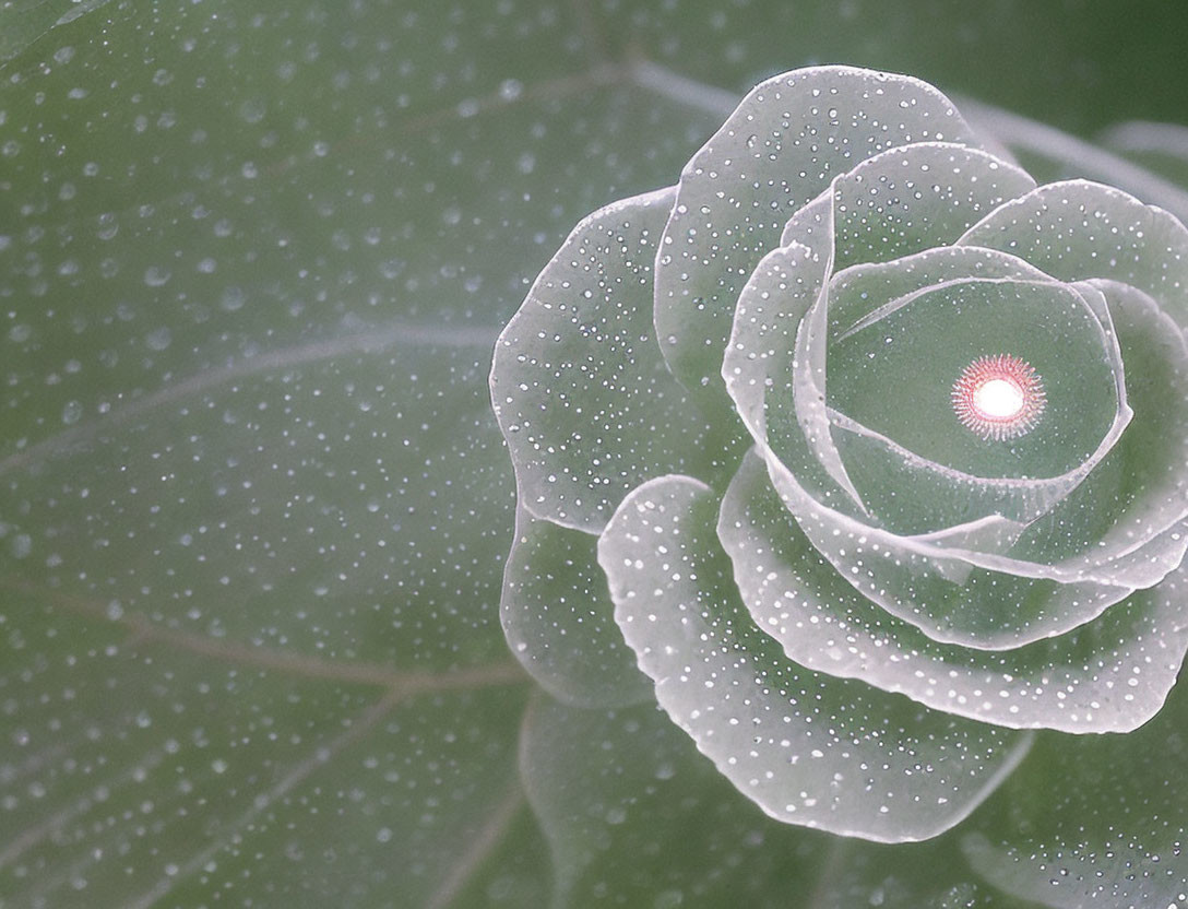 Spiral Succulent Plant Covered in Droplets on Soft Green Background