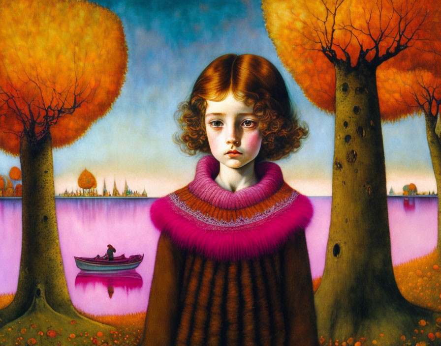 Portrait of a young girl with expressive eyes in autumn setting