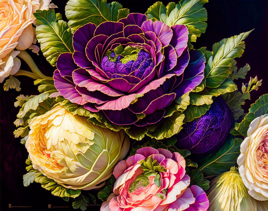 Romantic bouquet of ornamental cabbage.