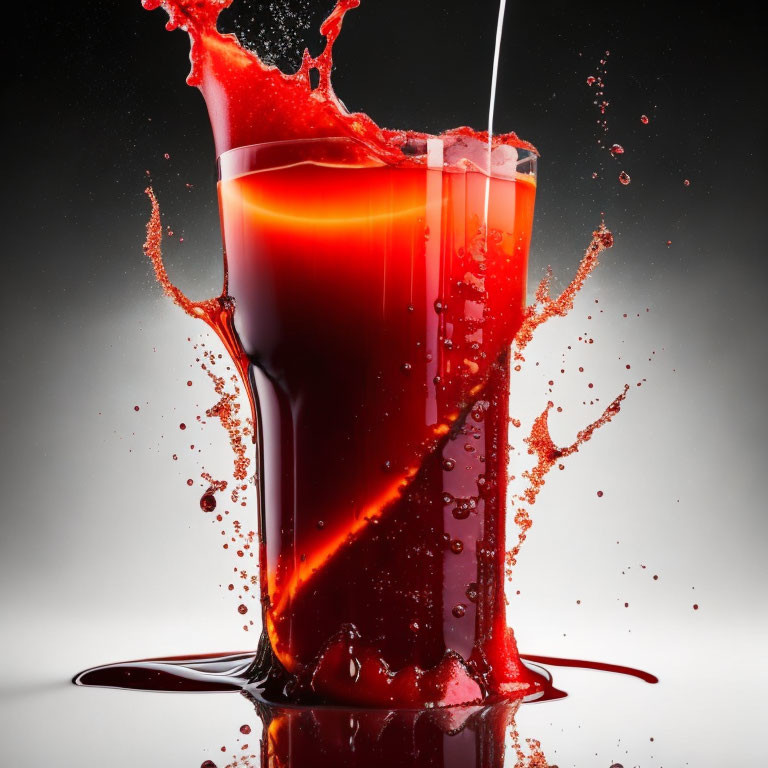 Vibrant red liquid splashing from glass on gradient background