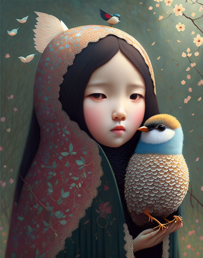 A doll with a bird 