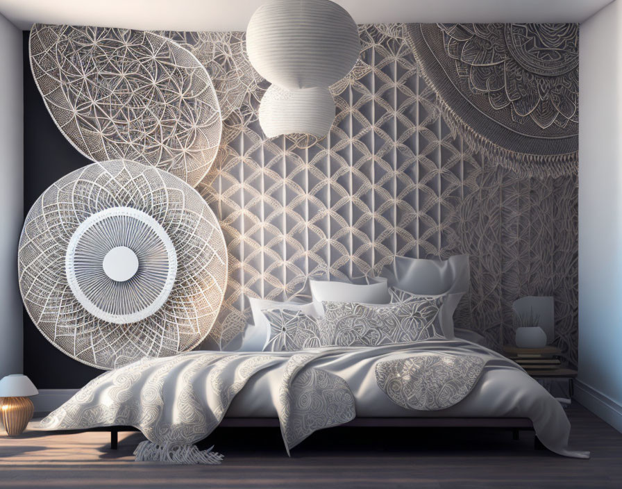 Geometric Pattern Wall Decor in Modern Bedroom Interior