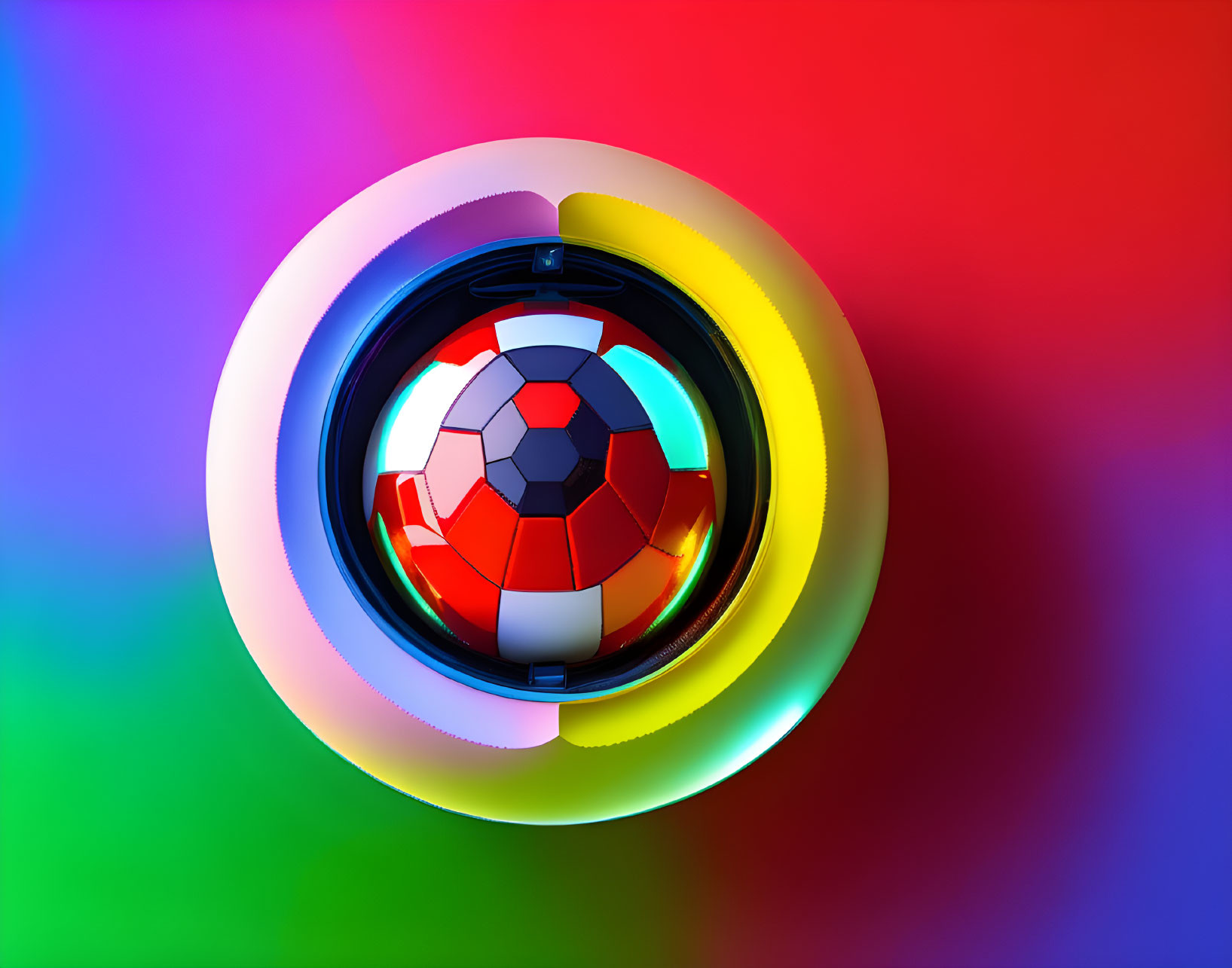 Vibrant Gradient Soccer Ball Artwork in Circular Layers