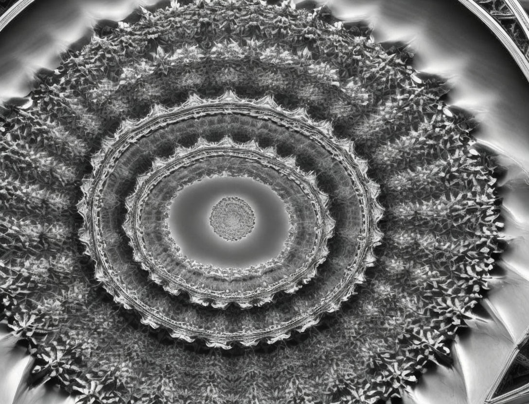 Symmetrical Black and White Fractal Pattern with Circles