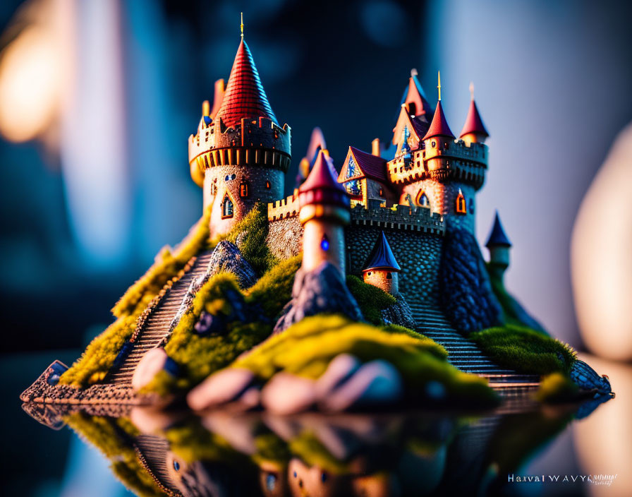 Colorful Miniature Fairy Tale Castle on Elevated Landscape