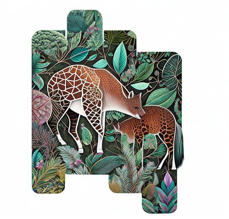 Stylized deer with intricate patterns in lush foliage on phone case design