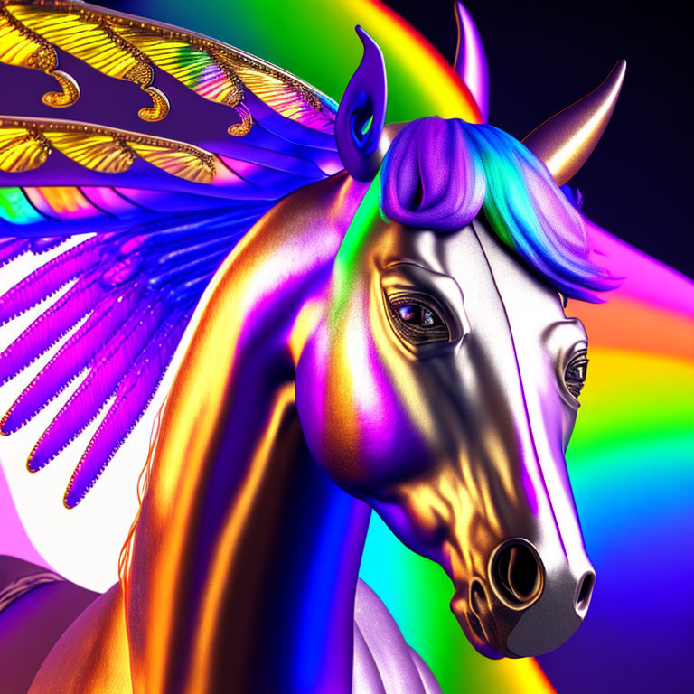 Colorful Unicorn Art on Neon Rainbow Background