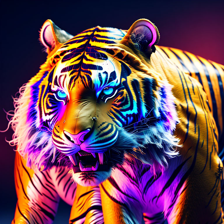 Vibrant Neon Tiger Artwork on Dark Background