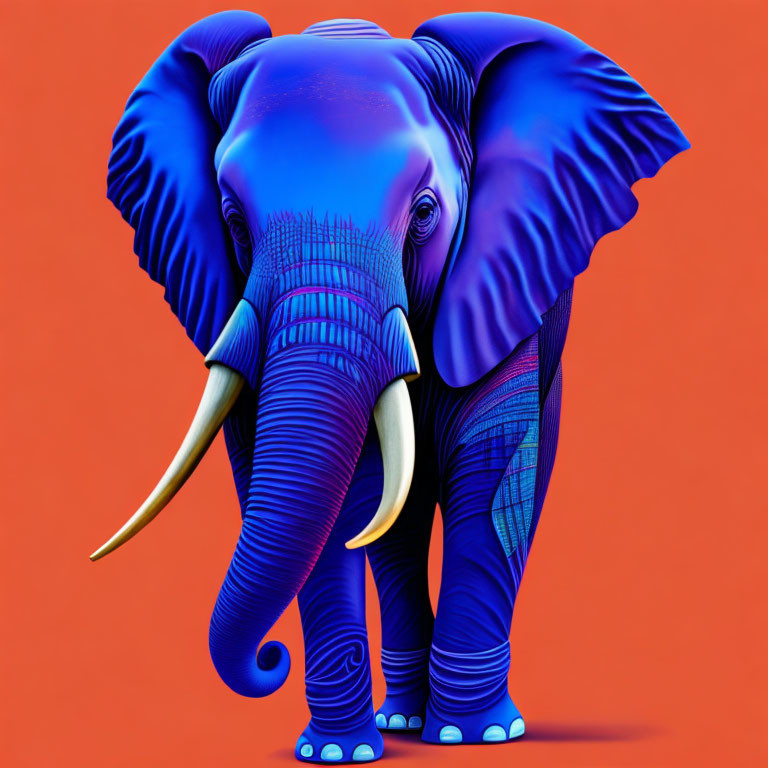 Colorful Blue Elephant Illustration on Orange Background