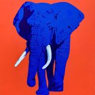 Colorful Blue Elephant Illustration on Orange Background