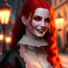 Digital Artwork: Woman with Red Hair and Vampire-Like Appearance