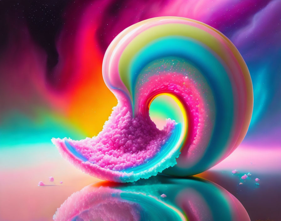 Colorful Surreal Wave Artwork with Rainbow Hues and Crystalline Texture