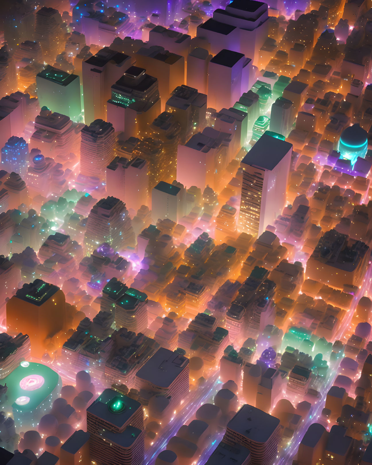 Vibrant neon-lit cyberpunk cityscape at night