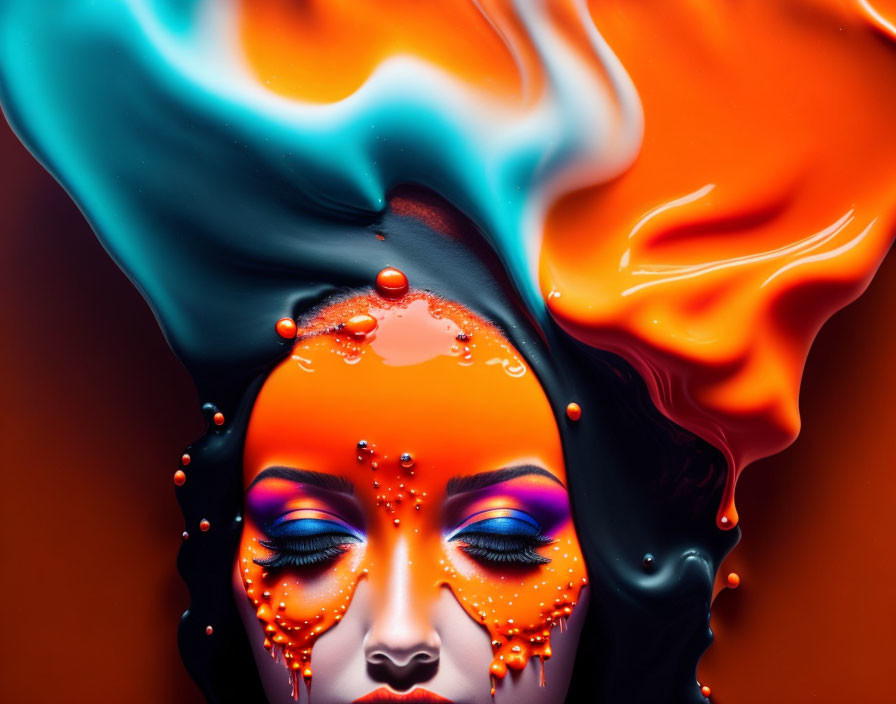 Colorful digital portrait with fiery palette and abstract flame-like hair.