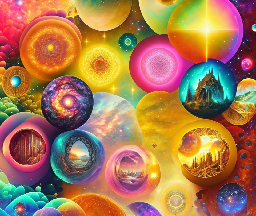 Colorful Celestial Bodies Collage in Digital Art