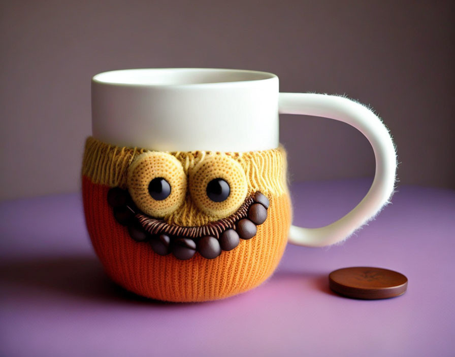 Knit Owl Design Mug with Button Eyes and Beak