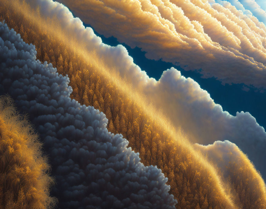 Majestic aerial view of golden-lit cloud formation