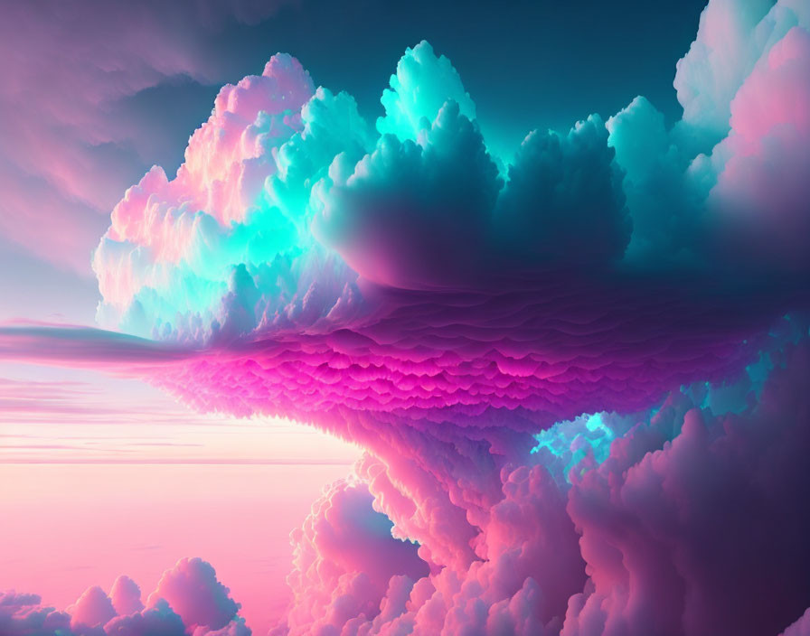 Surreal pink and blue cotton candy sky at sunset