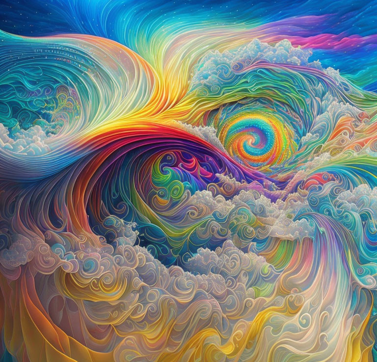 Colorful Psychedelic Art with Swirling Patterns and Bright Waves