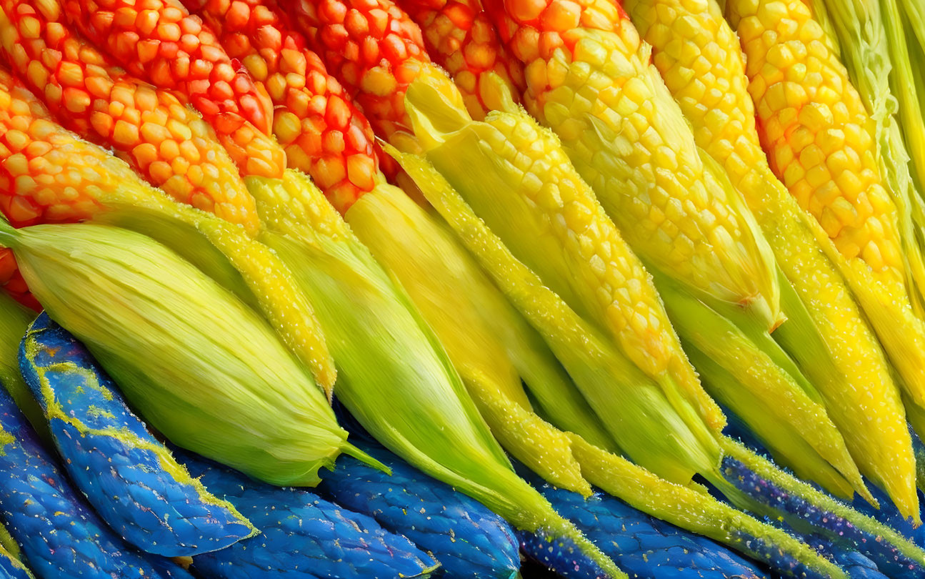 Colorful Corn Cobs Displaying Vibrant Kernels and Textures