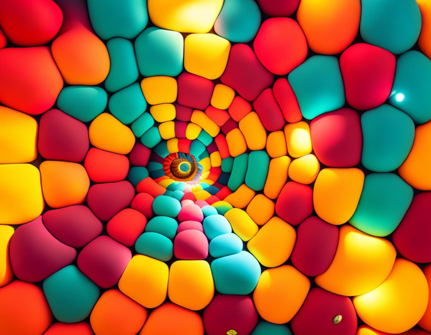 Vivid Abstract Image: Colorful Interconnected Shapes in Warm Hues