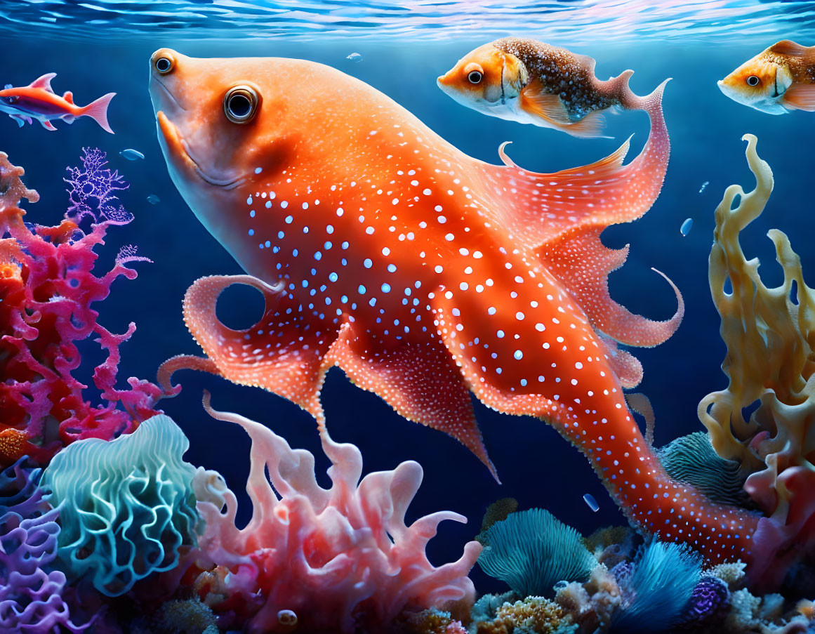 Colorful Orange Fish Swimming in Coral Reefs Illustration